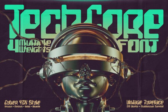 Techcore Typeface: Cyber-Vintage Fonts for Bold Brand Identity